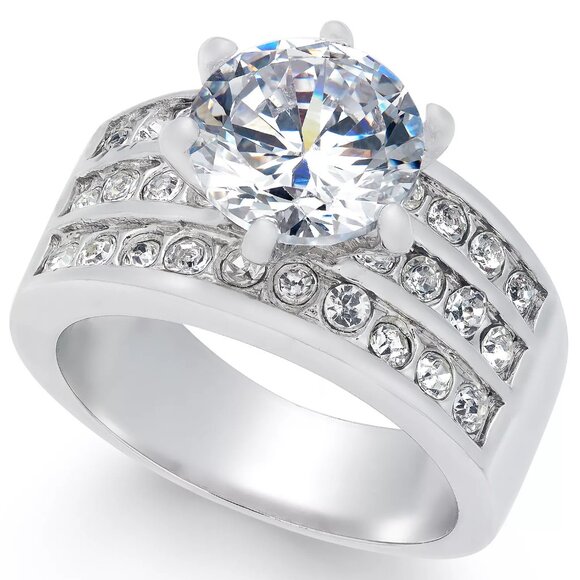 Charter Club Crystal Triple-Row Ring in Fine Silver Plate or Gold Plate - Picture 1 of 4